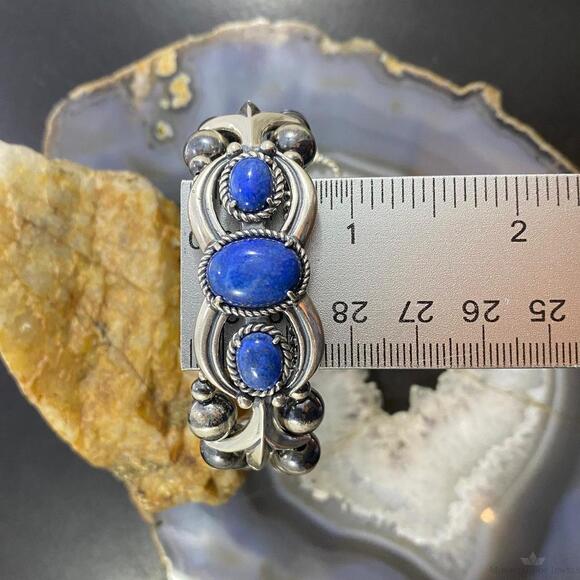 Carolyn Pollack Sterling Navajo Pearl Bead 3 Denim Lapis Link Bracelet For Women - Picture 10 of 10